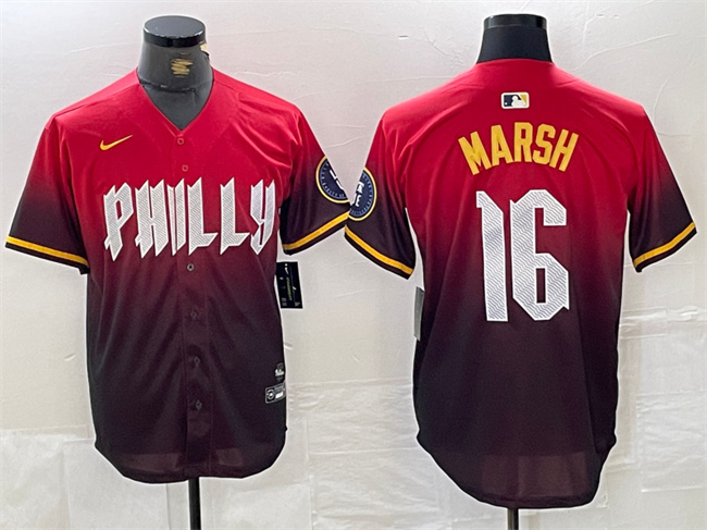 Men's Philadelphia Phillies #16 Brandon Marsh Red 2024 City Connect Limited Stitched Jersey